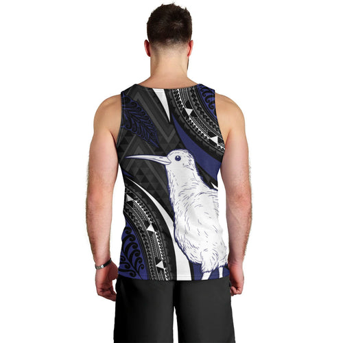 Personalised New Zealand Kiwi Men Tank Top Silver Fern Tribal Pattern