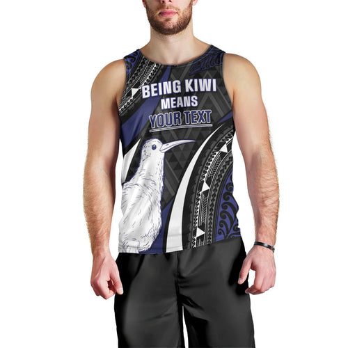 Personalised New Zealand Kiwi Men Tank Top Silver Fern Tribal Pattern