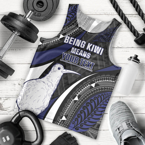 Personalised New Zealand Kiwi Men Tank Top Silver Fern Tribal Pattern