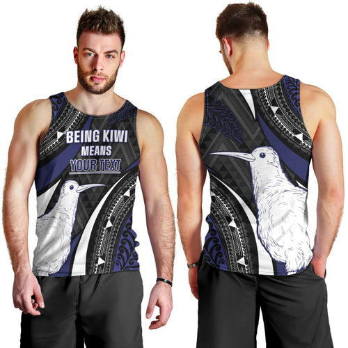 Personalised New Zealand Kiwi Men Tank Top Silver Fern Tribal Pattern