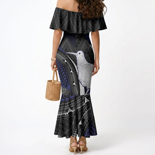Personalised New Zealand Kiwi Mermaid Dress Silver Fern Tribal Pattern