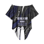 Personalised New Zealand Kiwi Off Shoulder Wrap Waist Top Silver Fern Tribal Pattern