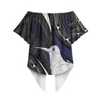 Personalised New Zealand Kiwi Off Shoulder Wrap Waist Top Silver Fern Tribal Pattern