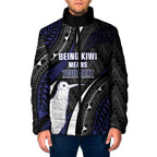 Personalised New Zealand Kiwi Padded Jacket Silver Fern Tribal Pattern