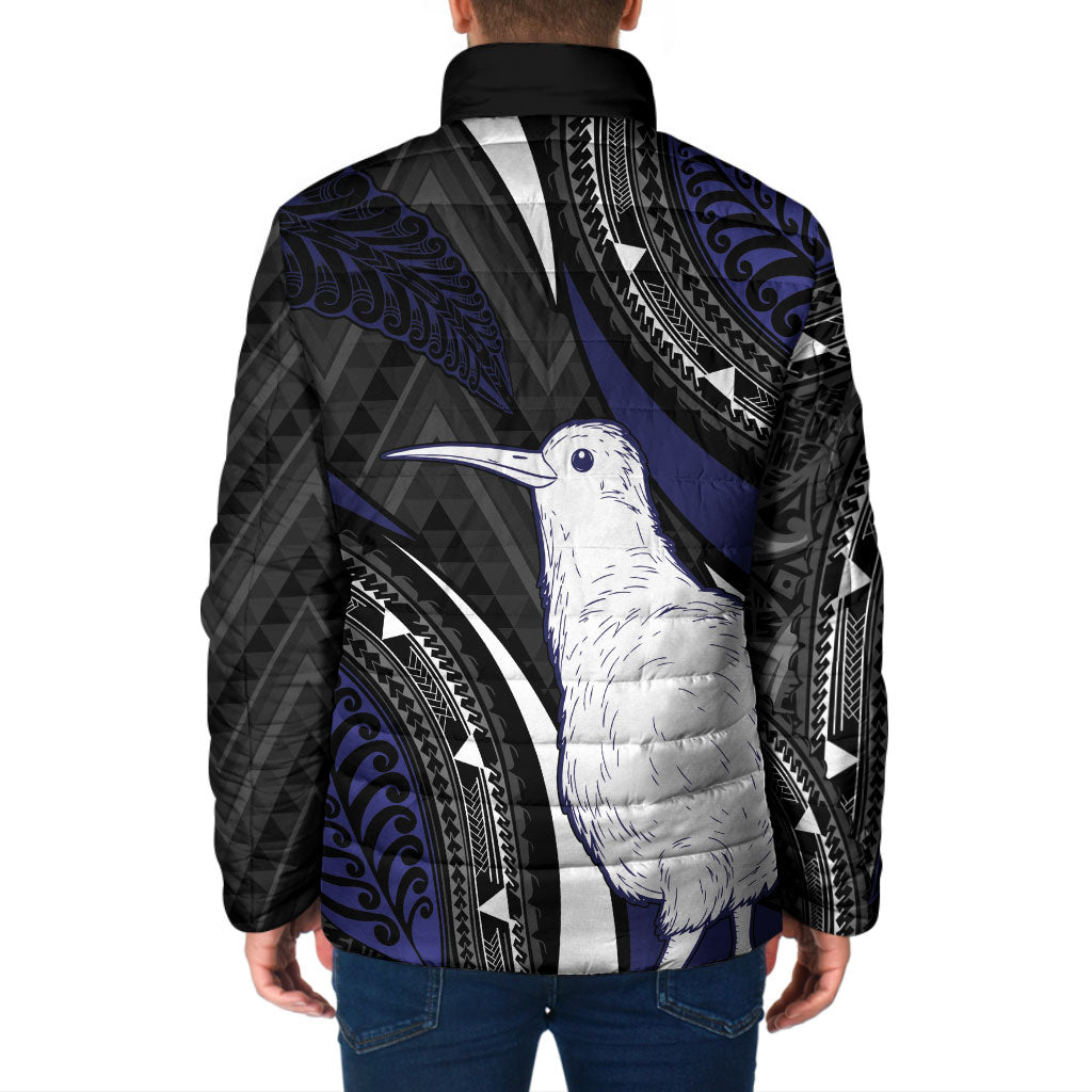 Personalised New Zealand Kiwi Padded Jacket Silver Fern Tribal Pattern