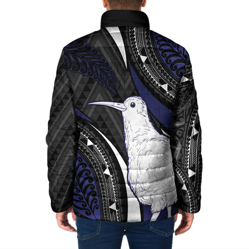Personalised New Zealand Kiwi Padded Jacket Silver Fern Tribal Pattern