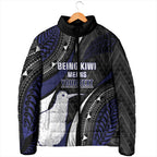 Personalised New Zealand Kiwi Padded Jacket Silver Fern Tribal Pattern