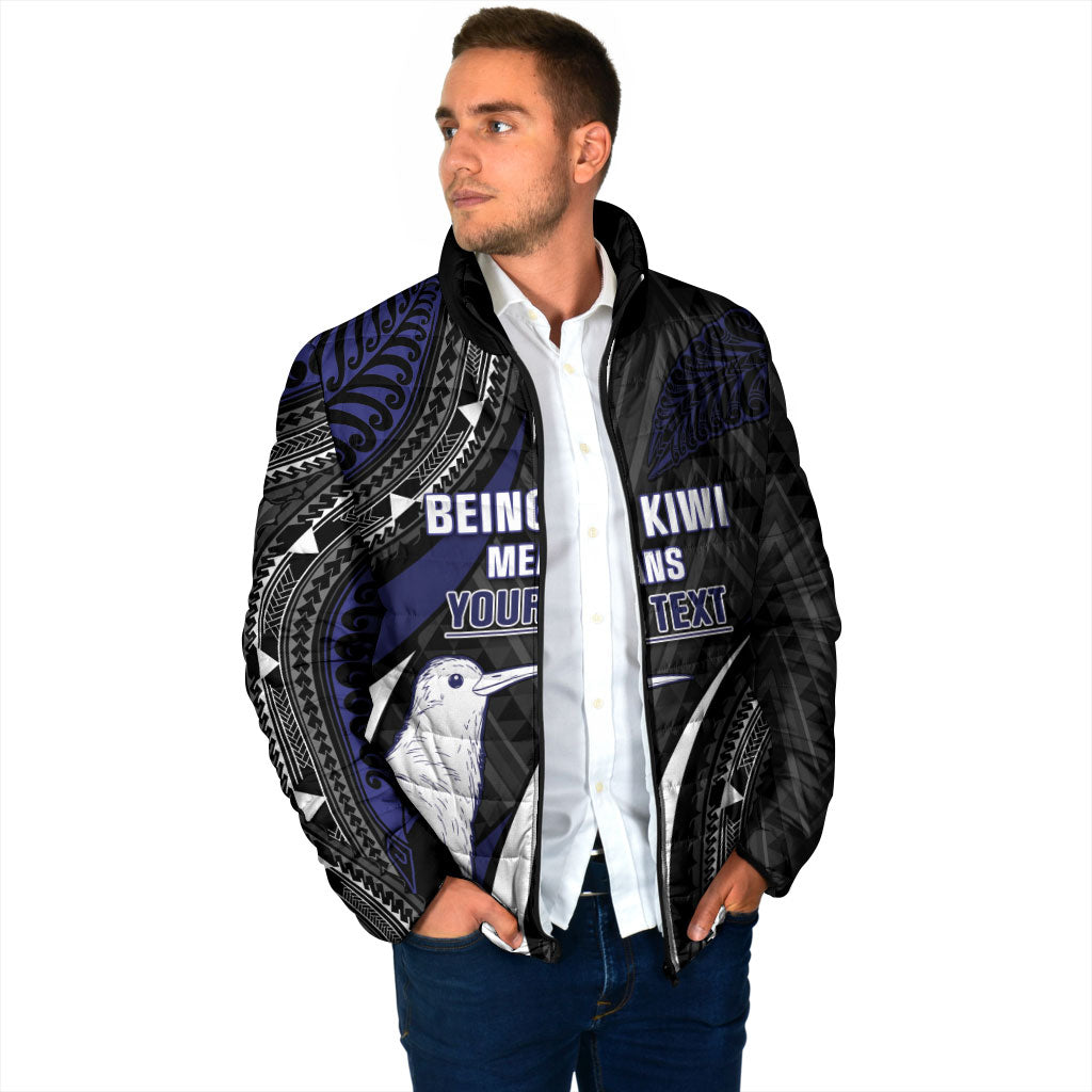 Personalised New Zealand Kiwi Padded Jacket Silver Fern Tribal Pattern
