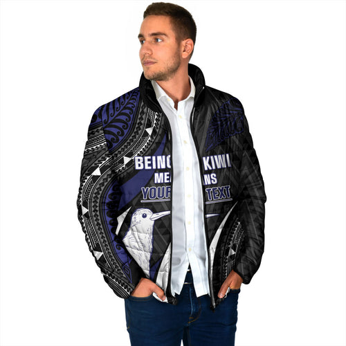 Personalised New Zealand Kiwi Padded Jacket Silver Fern Tribal Pattern
