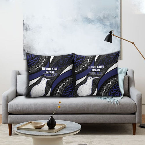 Personalised New Zealand Kiwi Pillow Cover Silver Fern Tribal Pattern