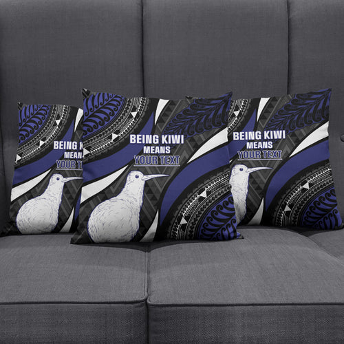 Personalised New Zealand Kiwi Pillow Cover Silver Fern Tribal Pattern