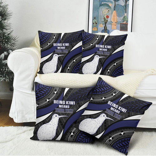 Personalised New Zealand Kiwi Pillow Cover Silver Fern Tribal Pattern