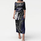Personalised New Zealand Kiwi Puletasi Silver Fern Tribal Pattern