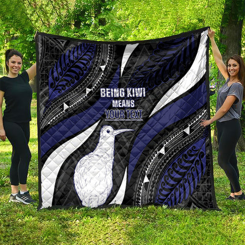 Personalised New Zealand Kiwi Quilt Silver Fern Tribal Pattern
