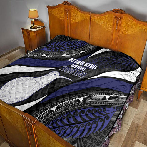 Personalised New Zealand Kiwi Quilt Silver Fern Tribal Pattern
