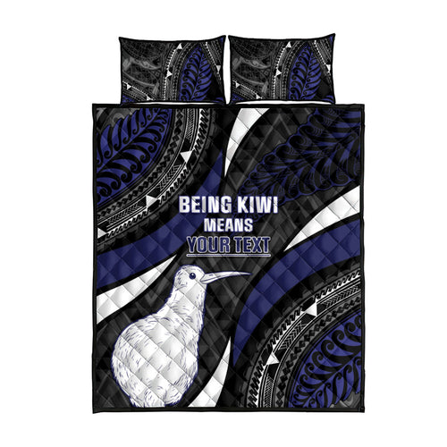 Personalised New Zealand Kiwi Quilt Bed Set Silver Fern Tribal Pattern