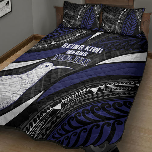 Personalised New Zealand Kiwi Quilt Bed Set Silver Fern Tribal Pattern