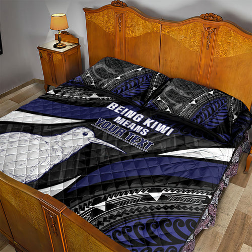 Personalised New Zealand Kiwi Quilt Bed Set Silver Fern Tribal Pattern