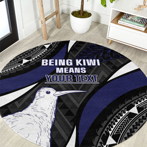 Personalised New Zealand Kiwi Round Carpet Silver Fern Tribal Pattern
