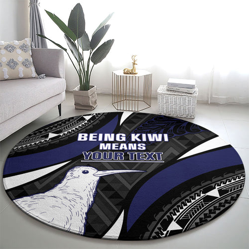 Personalised New Zealand Kiwi Round Carpet Silver Fern Tribal Pattern