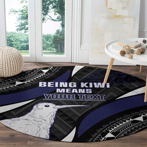 Personalised New Zealand Kiwi Round Carpet Silver Fern Tribal Pattern