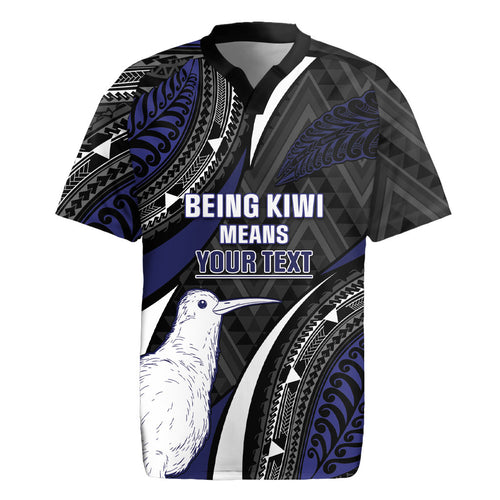 Personalised New Zealand Kiwi Rugby Jersey Silver Fern Tribal Pattern