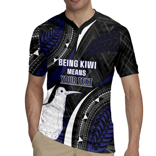 Personalised New Zealand Kiwi Rugby Jersey Silver Fern Tribal Pattern