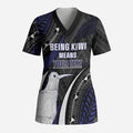 Personalised New Zealand Kiwi Scrub Top Silver Fern Tribal Pattern