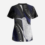 Personalised New Zealand Kiwi Scrub Top Silver Fern Tribal Pattern