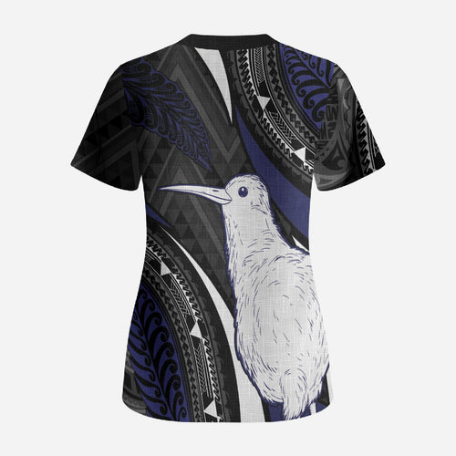 Personalised New Zealand Kiwi Scrub Top Silver Fern Tribal Pattern