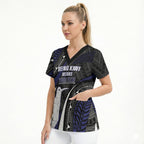 Personalised New Zealand Kiwi Scrub Top Silver Fern Tribal Pattern
