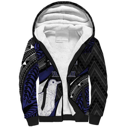 Personalised New Zealand Kiwi Sherpa Hoodie Silver Fern Tribal Pattern