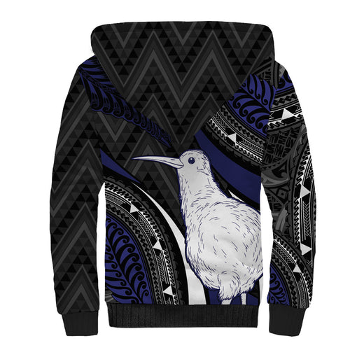 Personalised New Zealand Kiwi Sherpa Hoodie Silver Fern Tribal Pattern