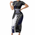 Personalised New Zealand Kiwi Short Sleeve Bodycon Dress Silver Fern Tribal Pattern