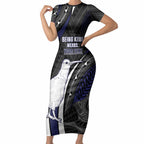 Personalised New Zealand Kiwi Short Sleeve Bodycon Dress Silver Fern Tribal Pattern