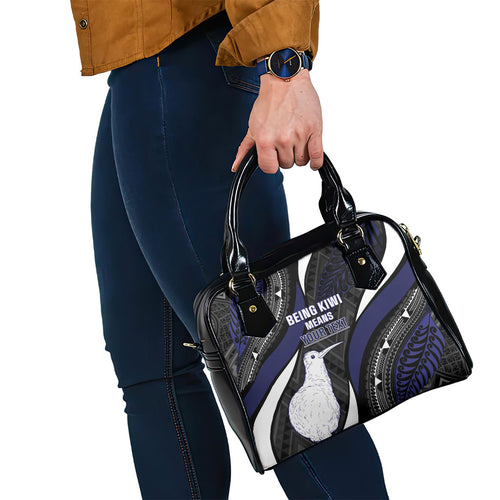 Personalised New Zealand Kiwi Shoulder Handbag Silver Fern Tribal Pattern