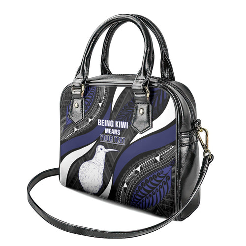 Personalised New Zealand Kiwi Shoulder Handbag Silver Fern Tribal Pattern