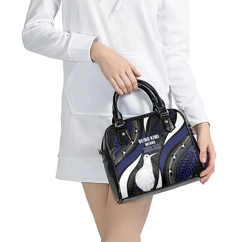 Personalised New Zealand Kiwi Shoulder Handbag Silver Fern Tribal Pattern