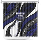 Personalised New Zealand Kiwi Shower Curtain Silver Fern Tribal Pattern