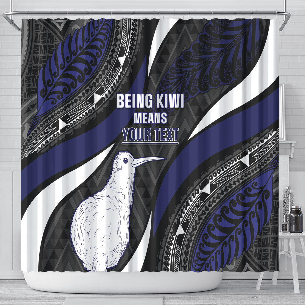 Personalised New Zealand Kiwi Shower Curtain Silver Fern Tribal Pattern