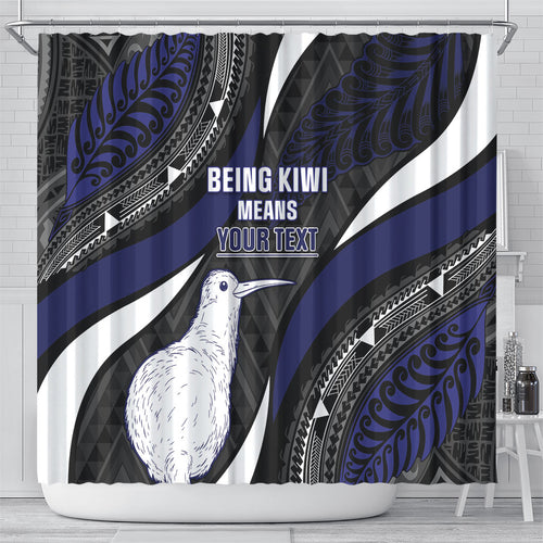 Personalised New Zealand Kiwi Shower Curtain Silver Fern Tribal Pattern
