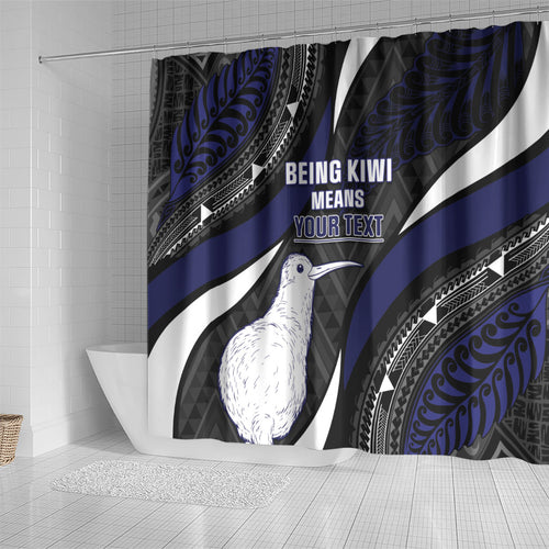 Personalised New Zealand Kiwi Shower Curtain Silver Fern Tribal Pattern