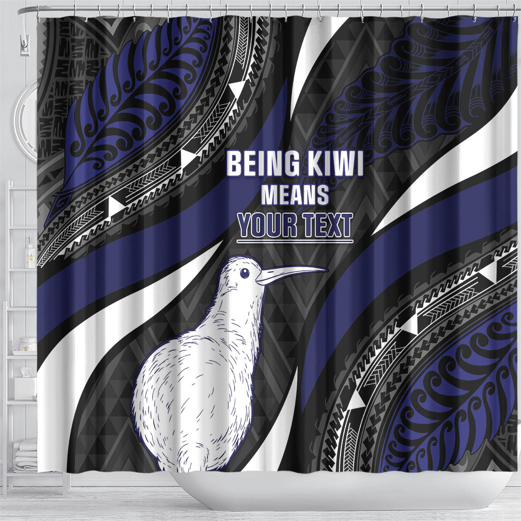 Personalised New Zealand Kiwi Shower Curtain Silver Fern Tribal Pattern