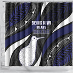 Personalised New Zealand Kiwi Shower Curtain Silver Fern Tribal Pattern