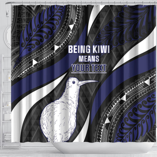 Personalised New Zealand Kiwi Shower Curtain Silver Fern Tribal Pattern