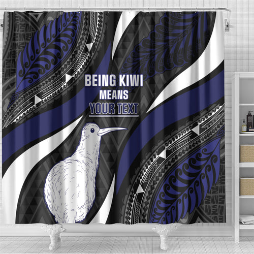 Personalised New Zealand Kiwi Shower Curtain Silver Fern Tribal Pattern