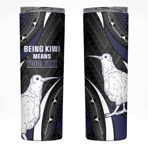 Personalised New Zealand Kiwi Skinny Tumbler Silver Fern Tribal Pattern