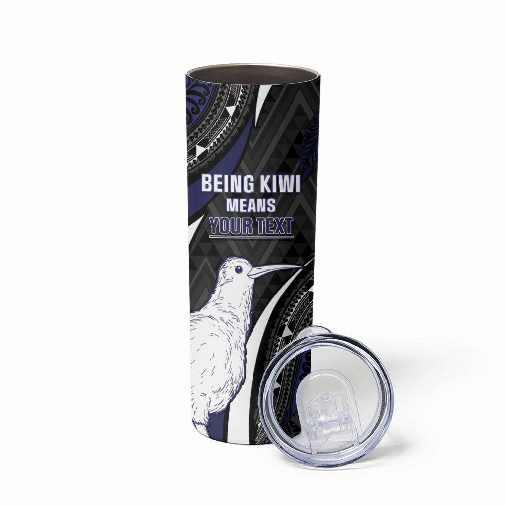 Personalised New Zealand Kiwi Skinny Tumbler Silver Fern Tribal Pattern