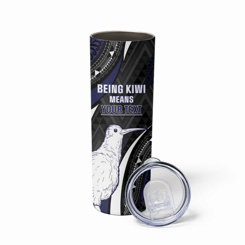 Personalised New Zealand Kiwi Skinny Tumbler Silver Fern Tribal Pattern