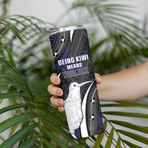 Personalised New Zealand Kiwi Skinny Tumbler Silver Fern Tribal Pattern